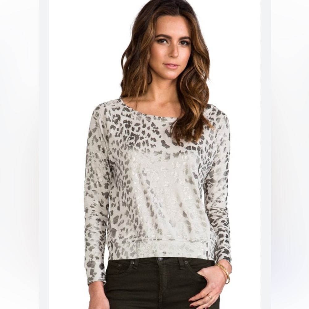 Current/Elliott Revolve The Letterman Light Grey Metallic Leopard Top Size 1 (S)